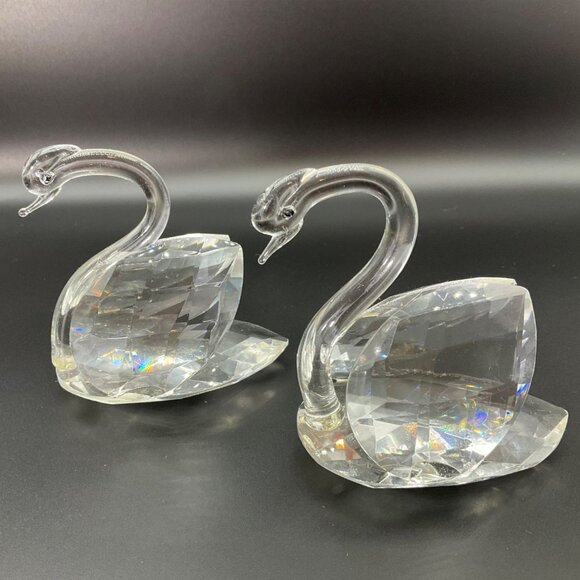 Vintage Other - Vintage Set 2 Crystal Art Glass Swan Faceted Figurine Paperweight MCM Art Deco